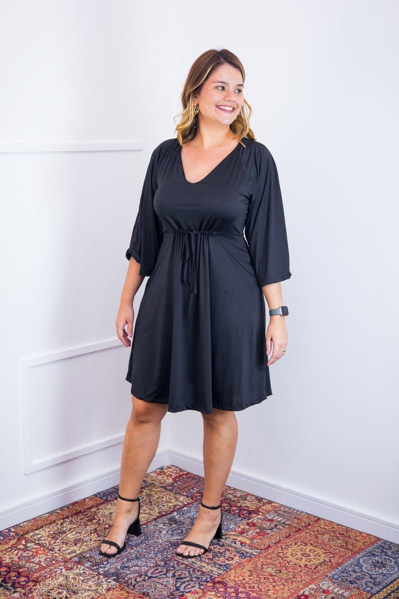 Vestido Virgínia - Midi Ajustável com Manga Morcego em Malha Confort - Naguirre Shop
