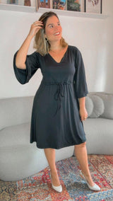 Vestido Virgínia - Midi Ajustável com Manga Morcego em Malha Confort - Naguirre Shop