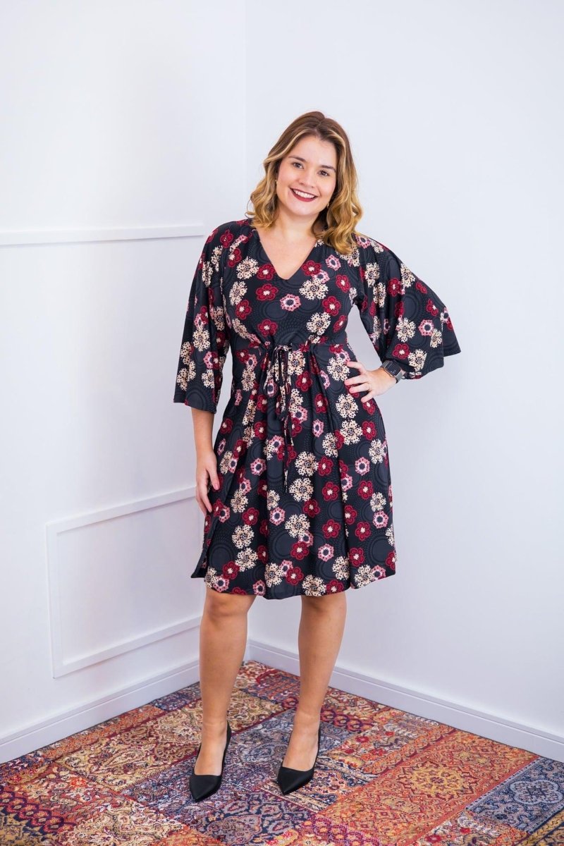 Vestido Virgínia - Midi Ajustável com Manga Morcego em Malha Confort - Naguirre Shop