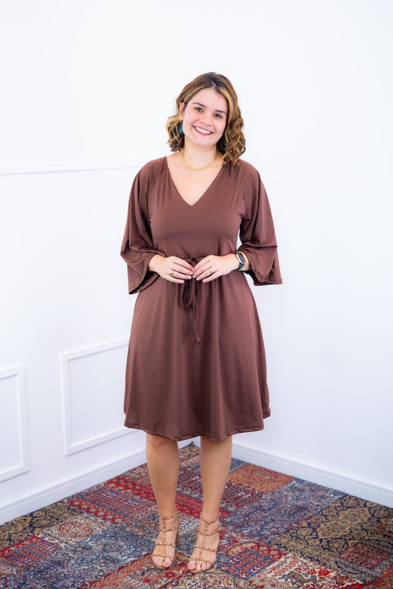 Vestido Virgínia - Midi Ajustável com Manga Morcego em Malha Confort - Naguirre Shop