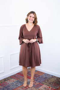 Vestido Virgínia - Midi Ajustável com Manga Morcego em Malha Confort - Naguirre Shop
