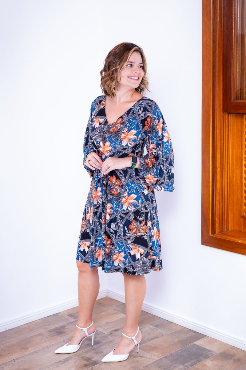 Vestido Virgínia - Midi Ajustável com Manga Morcego em Malha Confort - Naguirre Shop