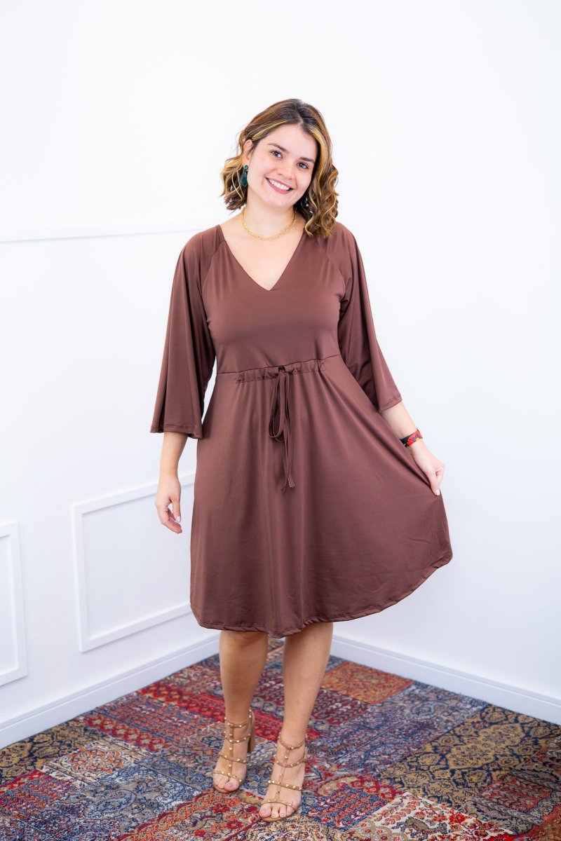 Vestido Virgínia - Midi Ajustável com Manga Morcego em Malha Confort - Naguirre Shop