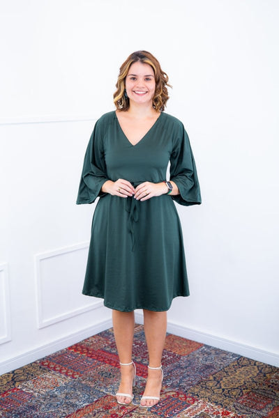Vestido Virgínia - Midi Ajustável com Manga Morcego em Malha Confort - Naguirre Shop