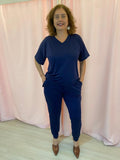 Conjunto Malha Fria Calça e Blusa de Gola V Flórida