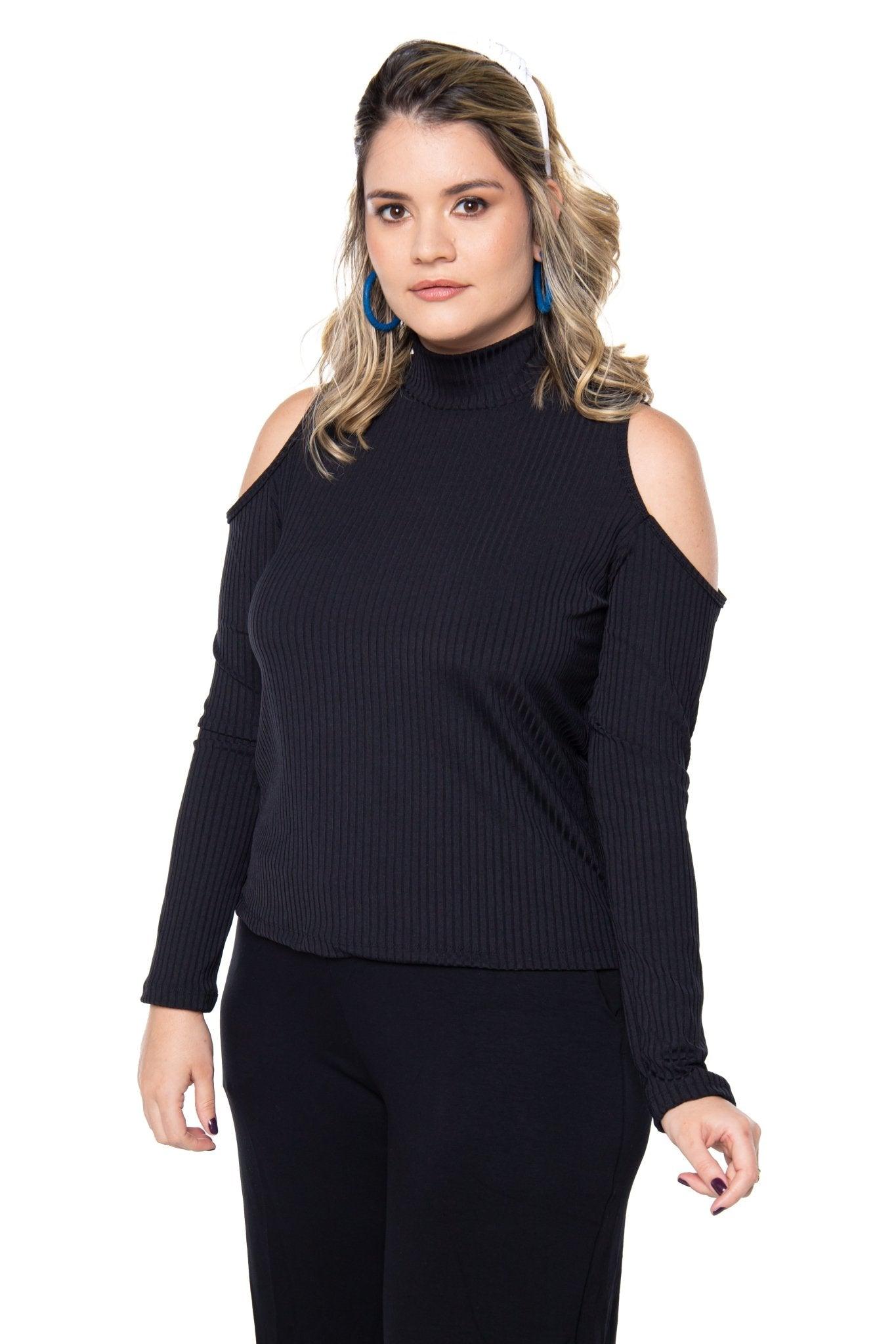Blusa Amelie - com recortes nos ombros - malha canelada - Naguirre Shop