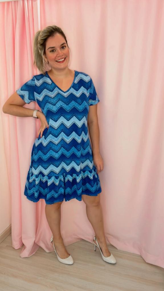 Vestido Verona - Babado Gola V e Manga Curta - Naguirre Shop