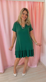 Vestido Verona - Babado Gola V e Manga Curta - Naguirre Shop