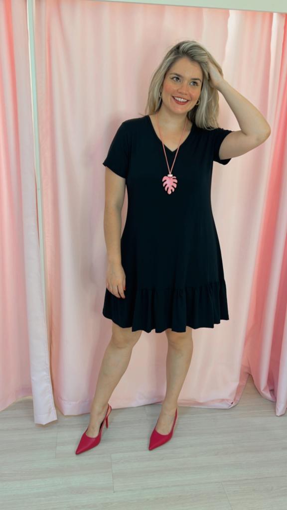 Vestido Verona - Babado Gola V e Manga Curta - Naguirre Shop